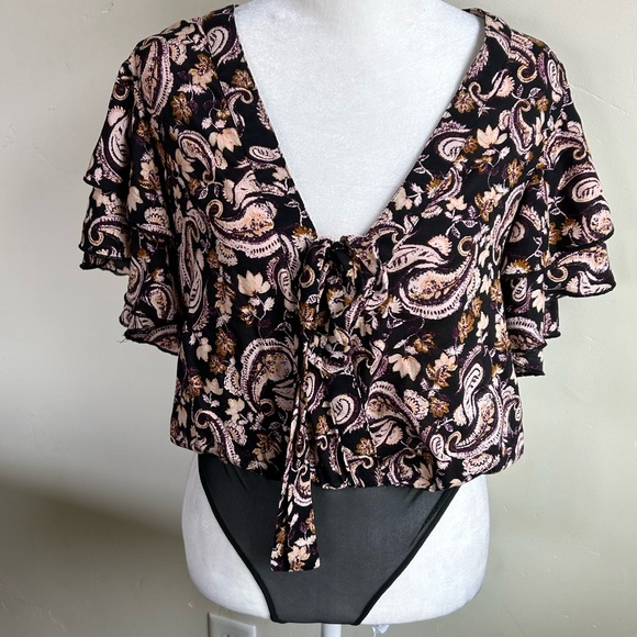 Free People Call Me Later Bodysuit Top Women’s XS Casual Paisley Printed EUC - Picture 3 of 10